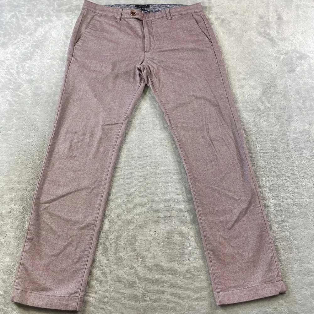 Ted Baker Pants Mens 34R Burgundy Slub Stretch Office Preppy Minimalist Casual